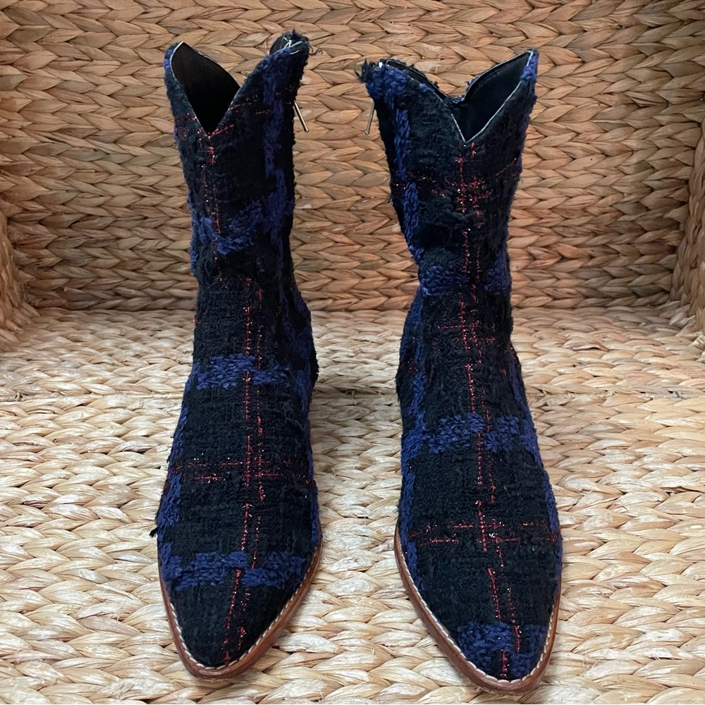 Momo Tweed Ankle Boots Patchwork Blue - Picture 2 of 12